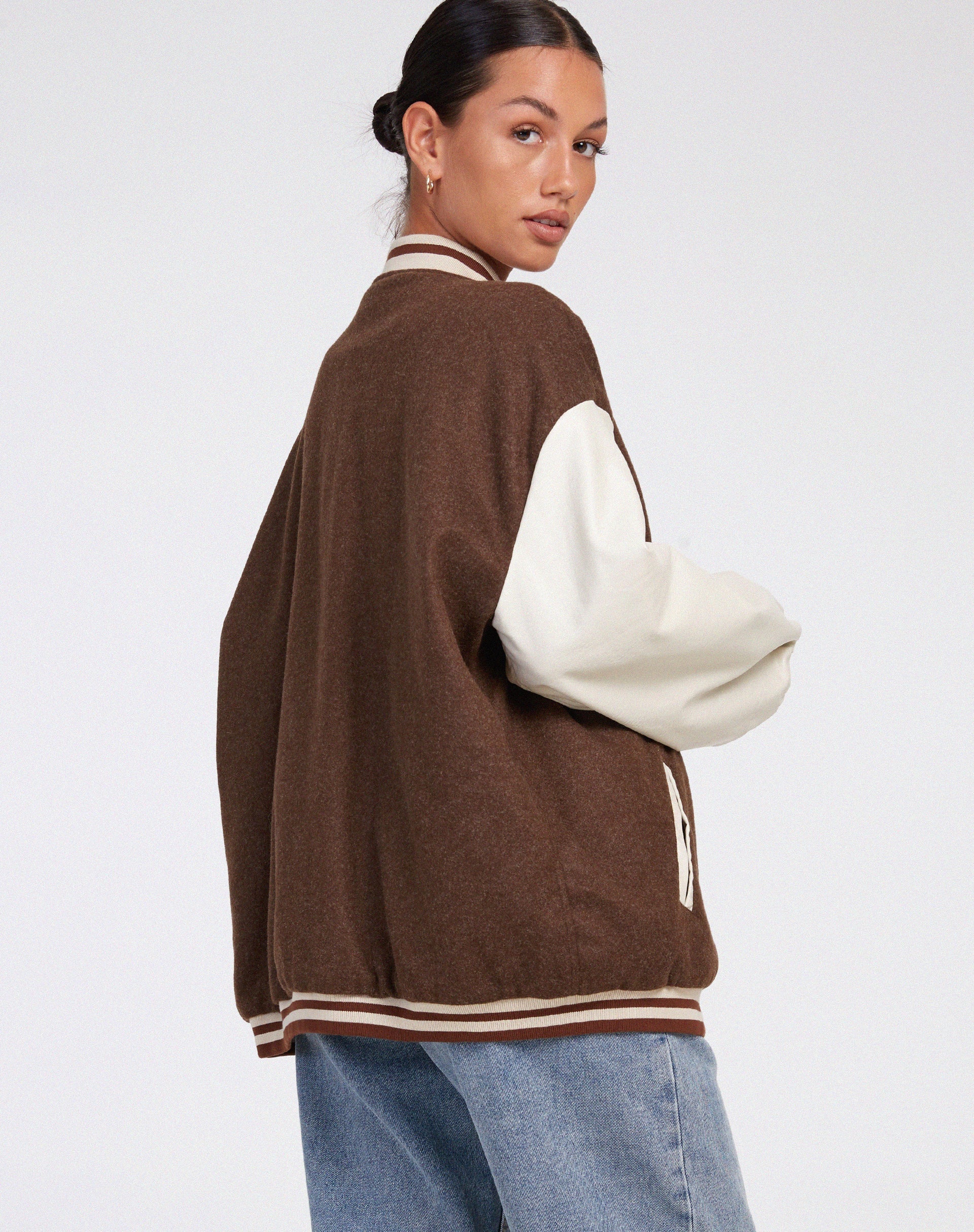 Bama Varsity Jacket in Brown Beige - Image 3