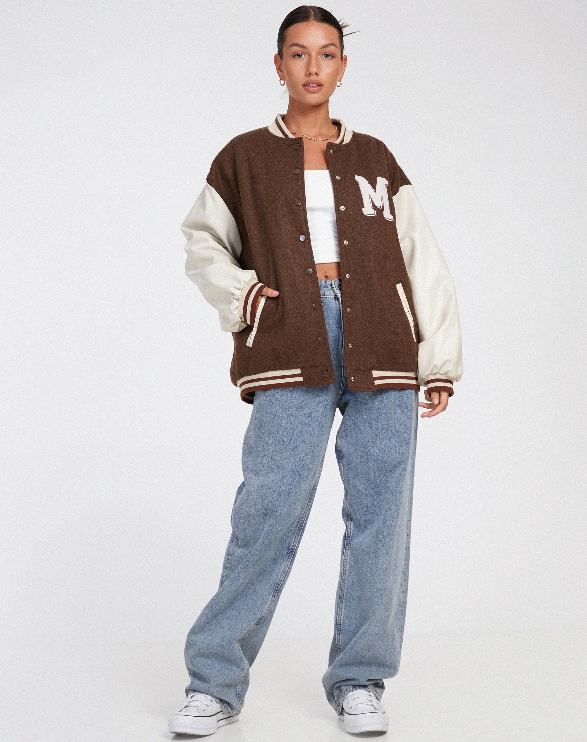 Bama Varsity Jacket in Brown Beige - Image 4