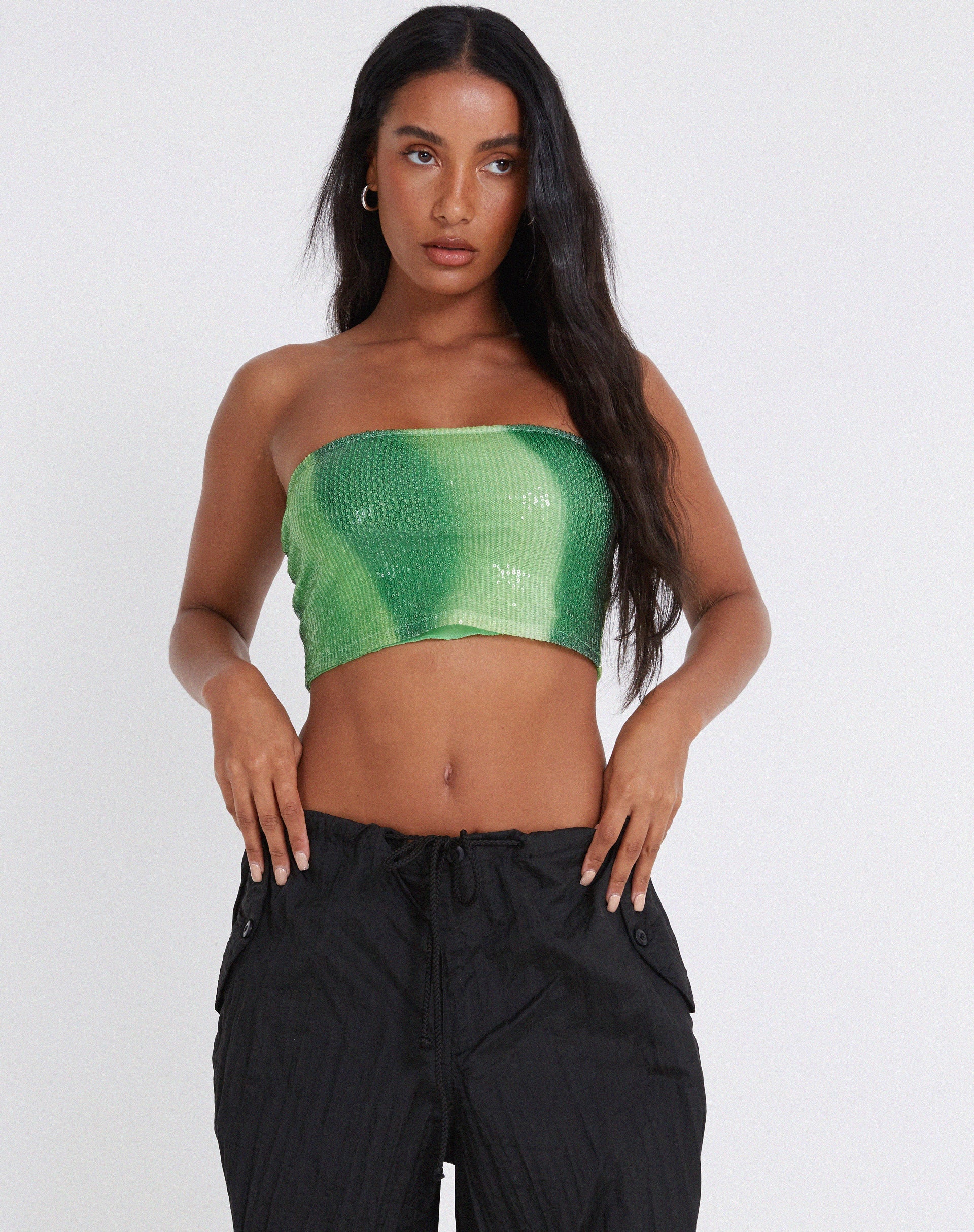 Bandira Bandeau Top in Sequin Solarized Green - Image 5