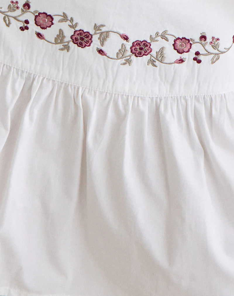 Becita Mini Skirt in Poplin White with Cherry Blossom Embroidery - Image 6