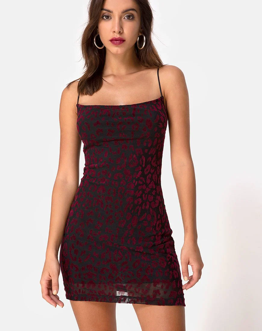 Becky Dress in Red Leopard Net - Image 2