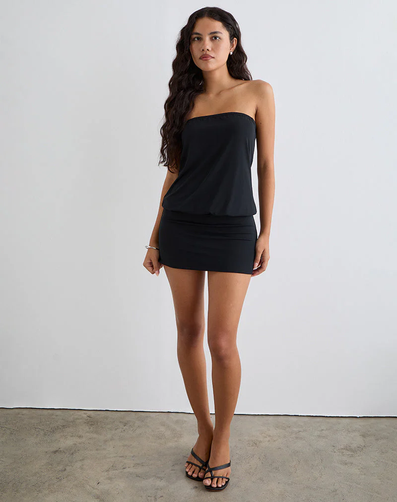 Belia Cinched Waist Mini Dress in Black - Image 3