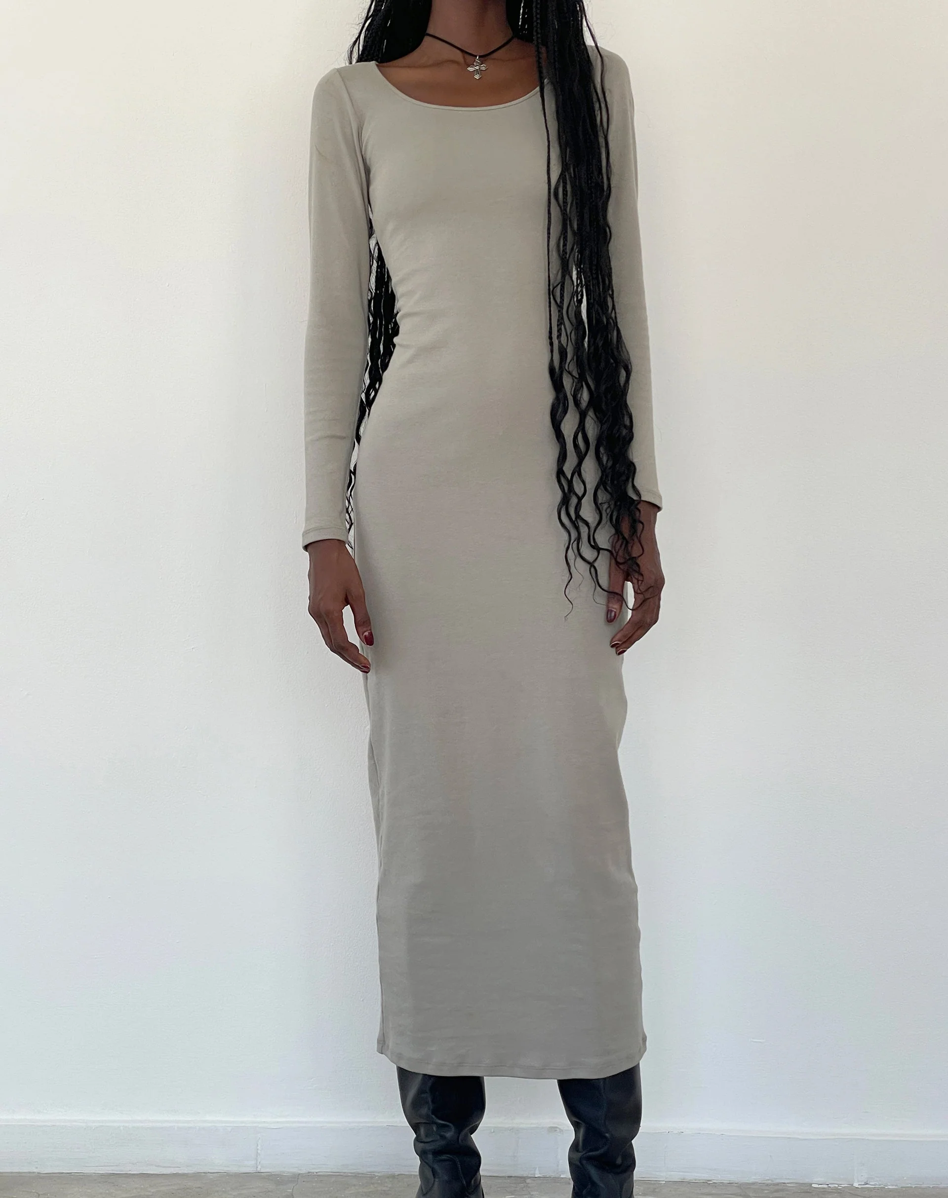 Belila Long Sleeve Maxi Dress in Sage Grey - Image 4