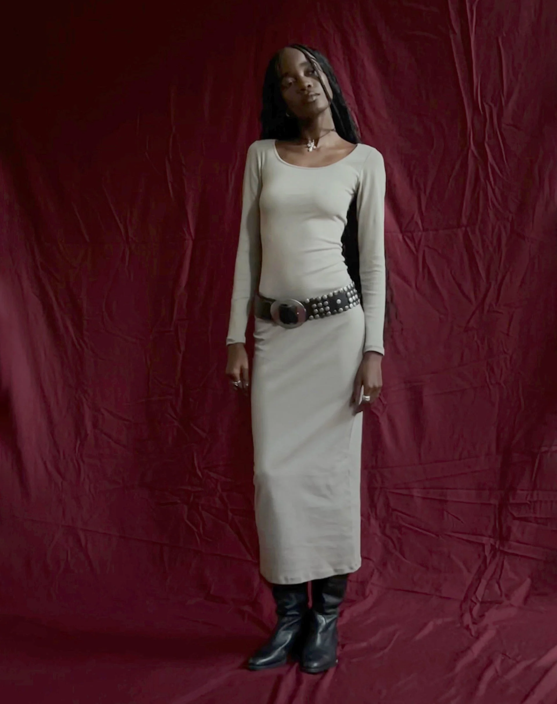 Belila Long Sleeve Maxi Dress in Sage Grey - Image 5