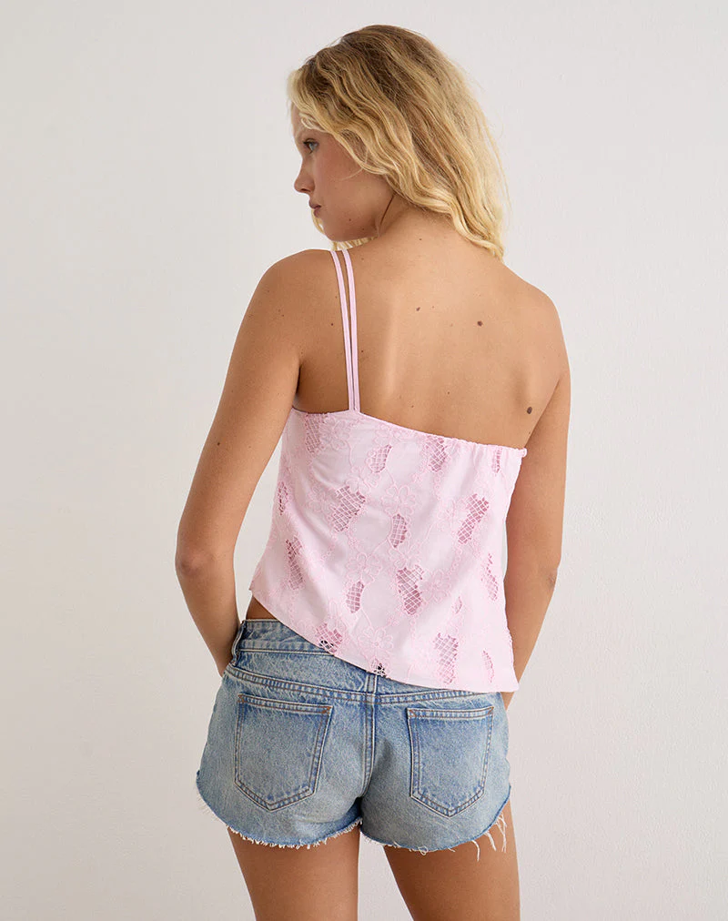 Beline Strap Top in Broderie Baby Pink - Image 4