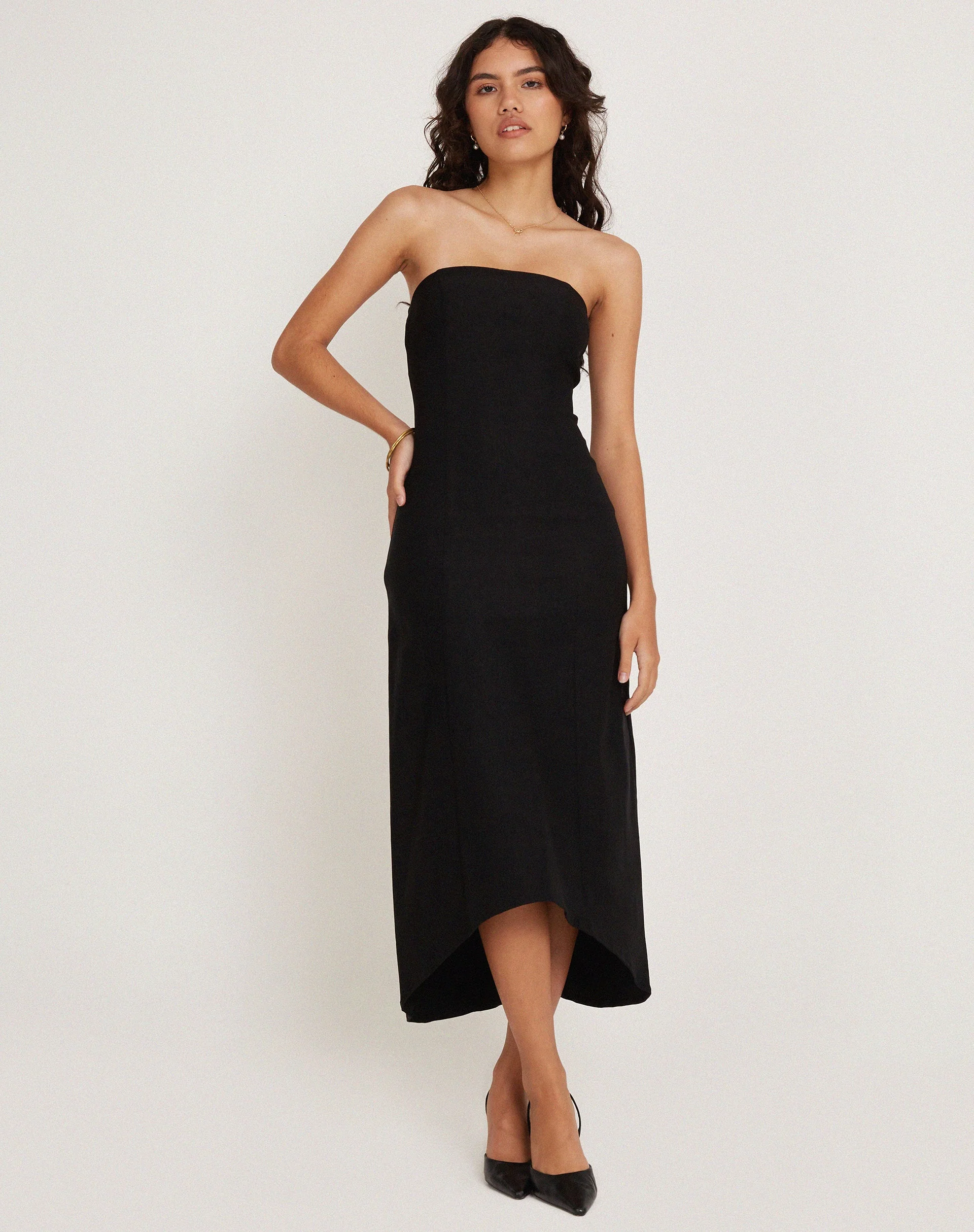 Bellini Bandeau Midi Dress in Black - Image 3