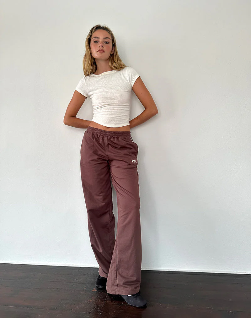 Benton Wide Leg Jogger in Mahogany with Ivory Piping and M Embroidery - Image 4