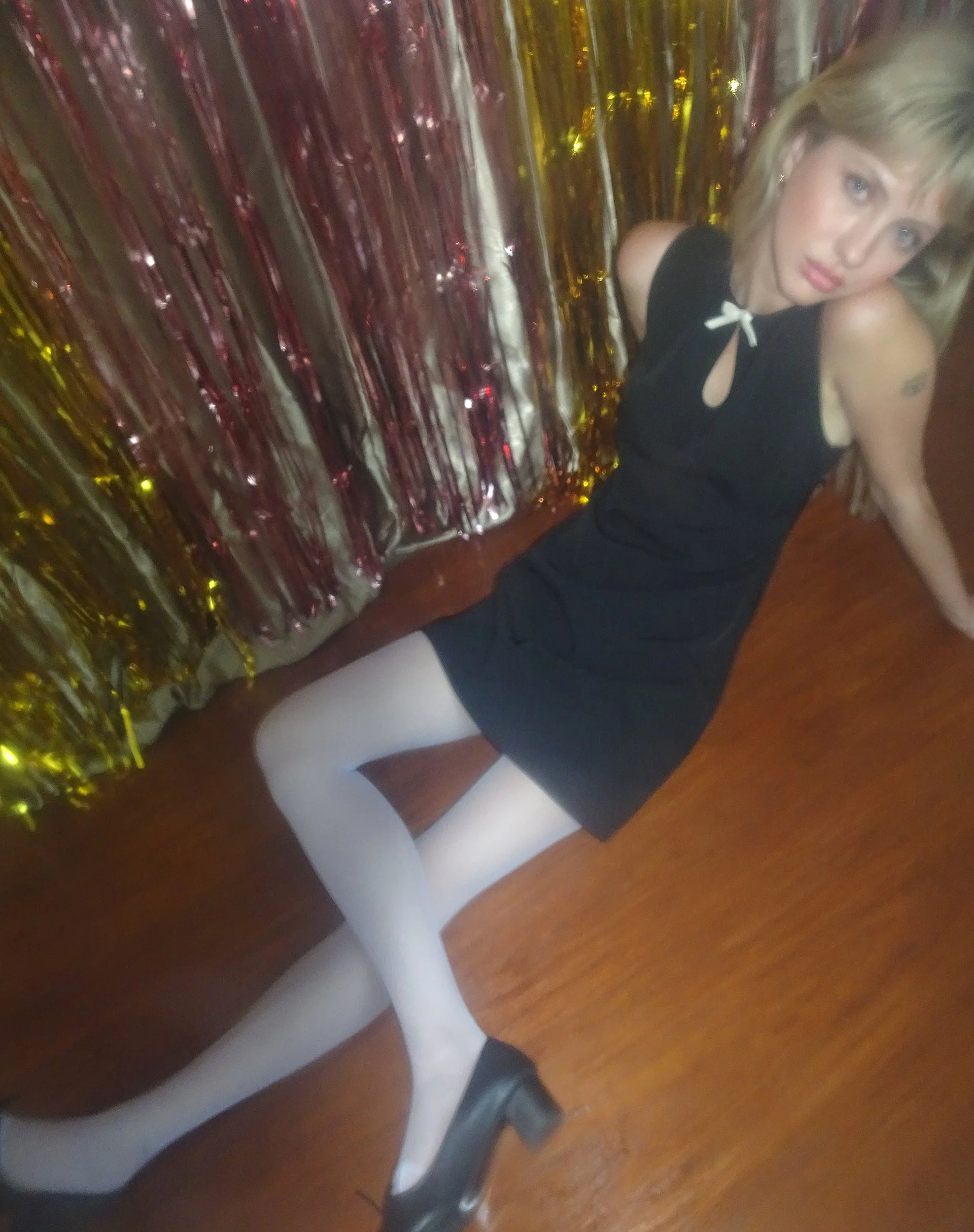 Bibidia Mini Dress in Black with Cream Bow - Image 2