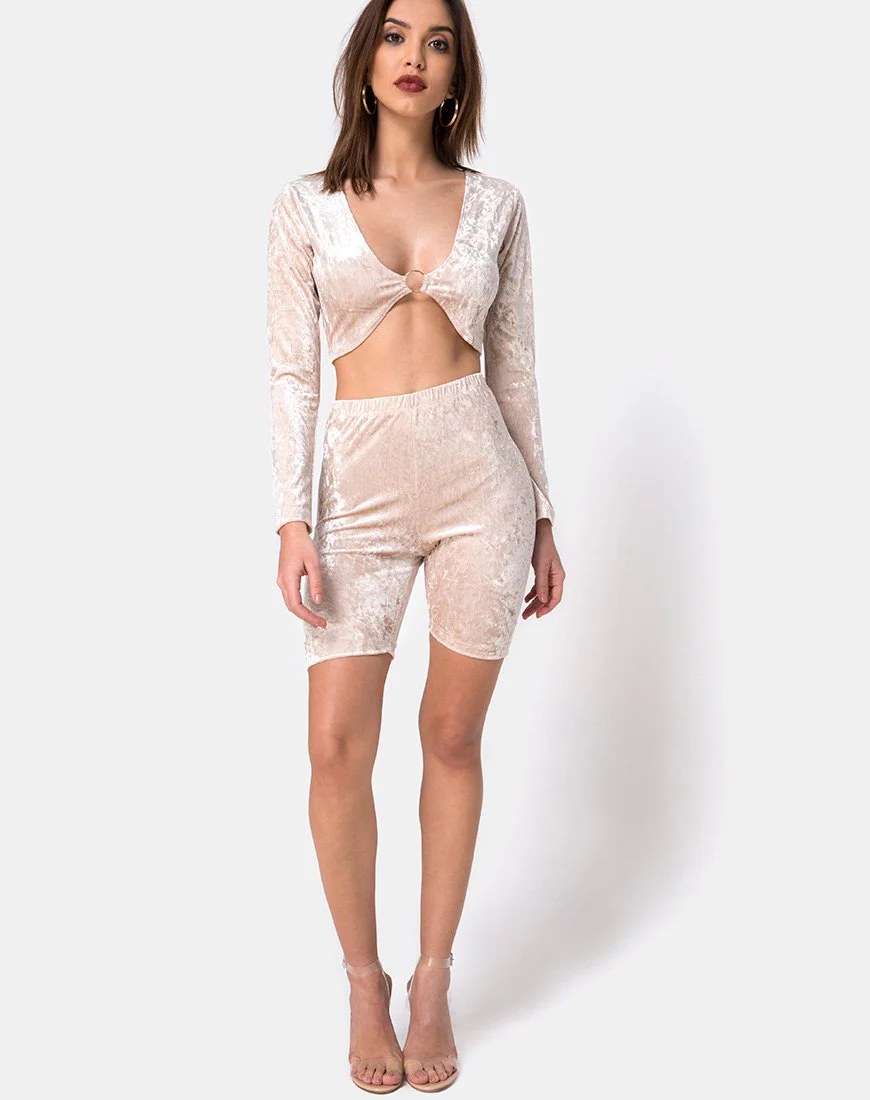 Bike Short in Cream Crushed Velvet - Image 3