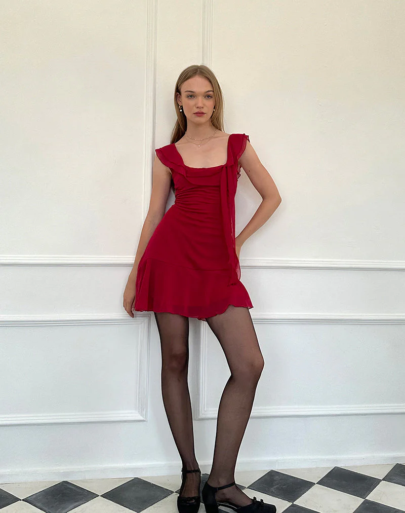 Binita Mini Dress in Chiffon Burgundy - Image 4