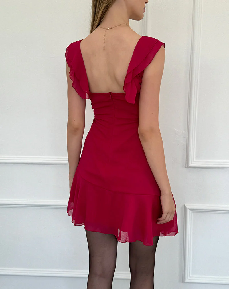 Binita Mini Dress in Chiffon Burgundy - Image 5