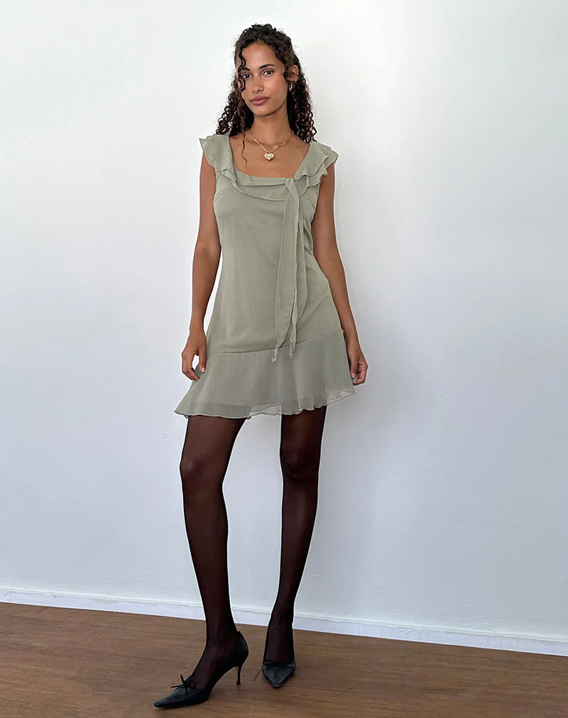 Binita Mini Dress In Chiffon Olive - Image 5