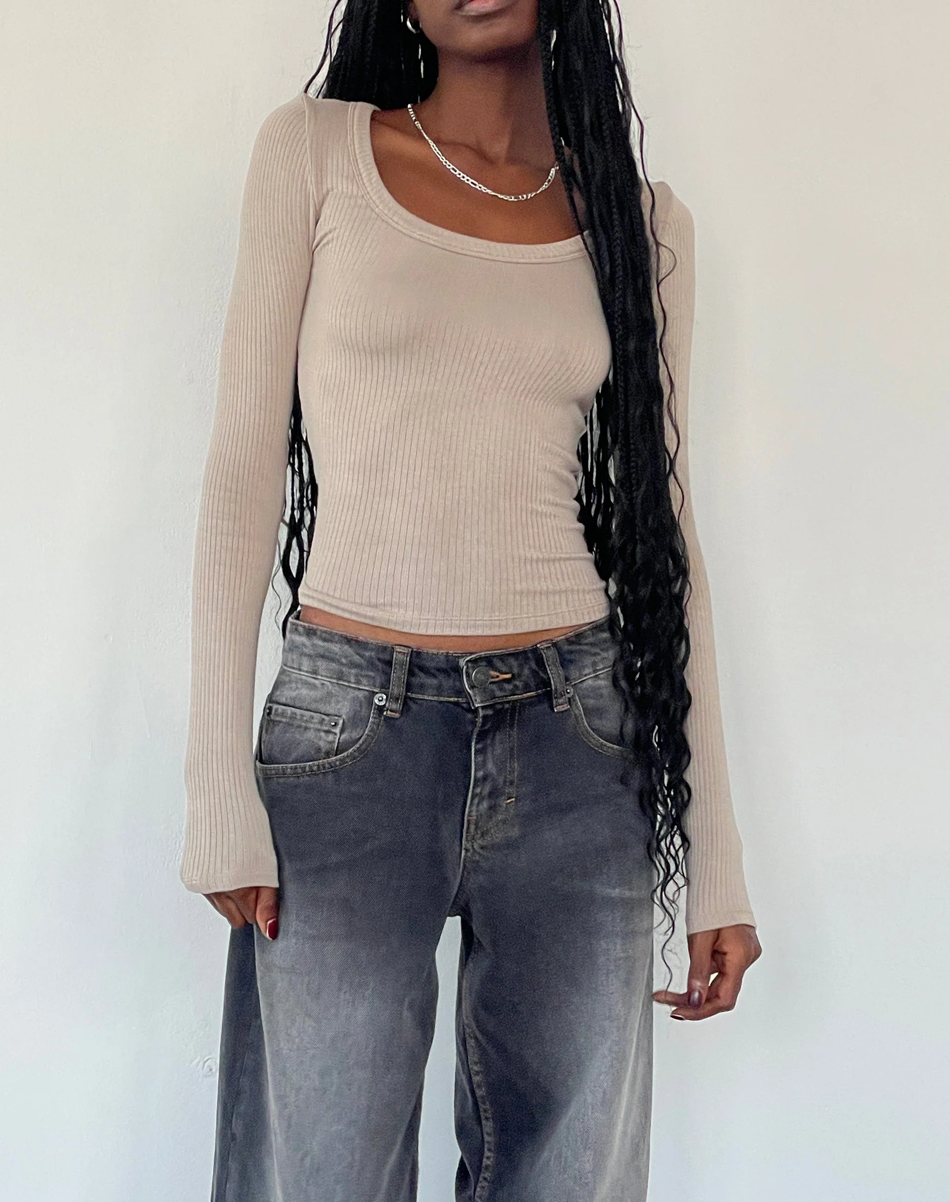 Binlo Extra Long Sleeve Top in London Fog - Image 6