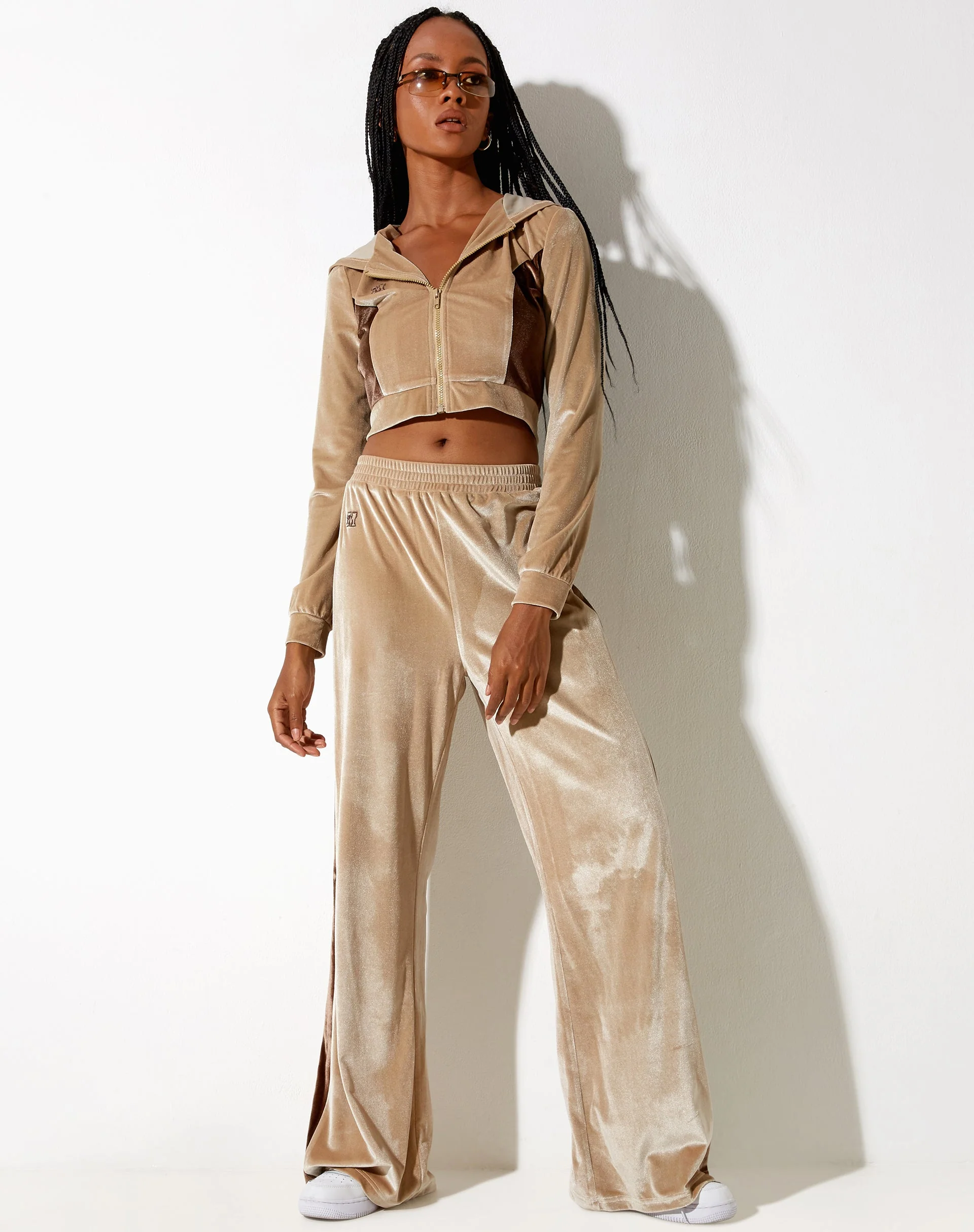 Bintan Wide Leg Trouser in Velour Champagne - Image 4