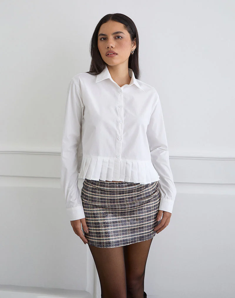 Bisian Pleated Hem Shirt in Poplin White - Image 4