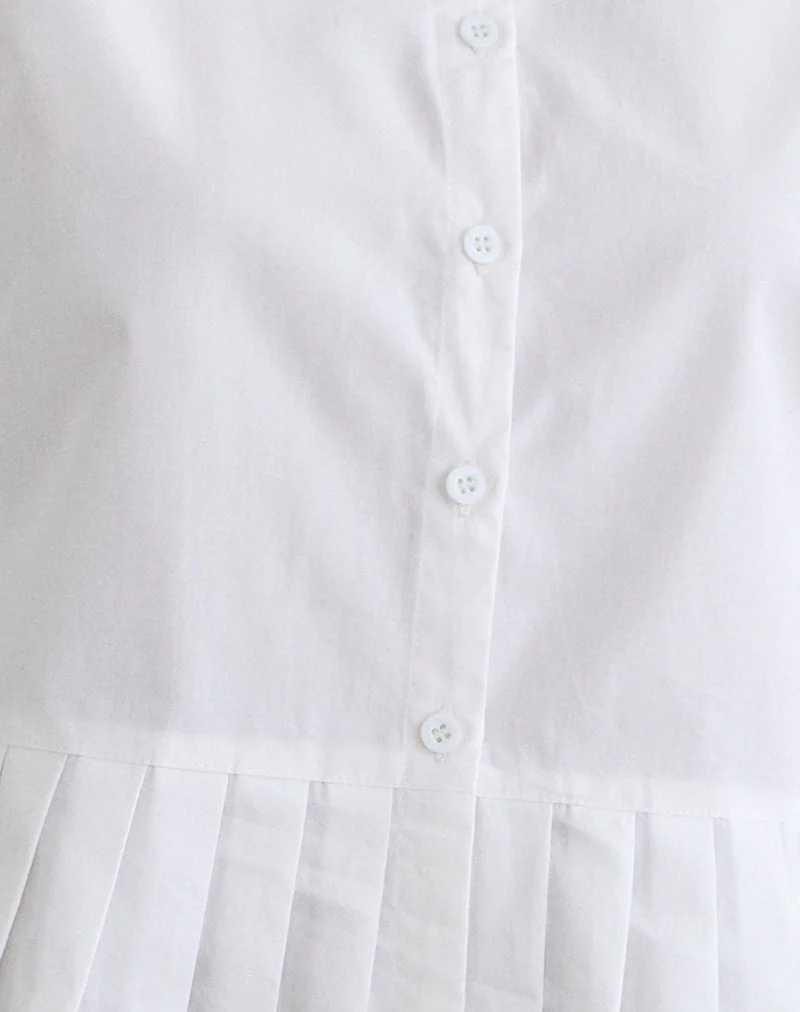 Bisian Pleated Hem Shirt in Poplin White - Image 6