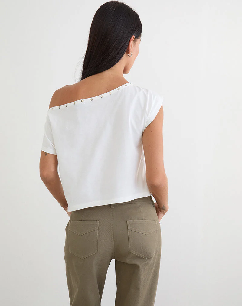 Bizzy Top with Studded Neckline in Off White - Image 6