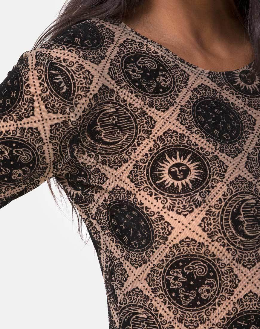 Bonella Bodice Taupe Net with Black Sign Flock - Image 5