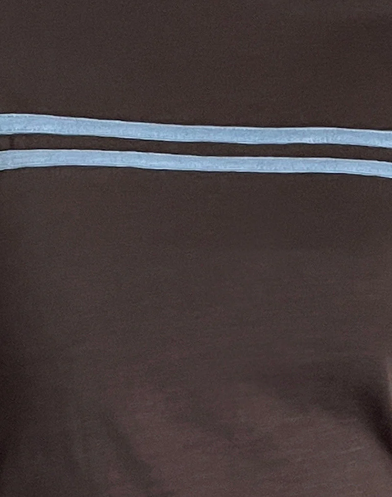 Bonjita Long Sleeve Top in Chocolate Brown with Ash Blue Two Stripe Binding - Image 7