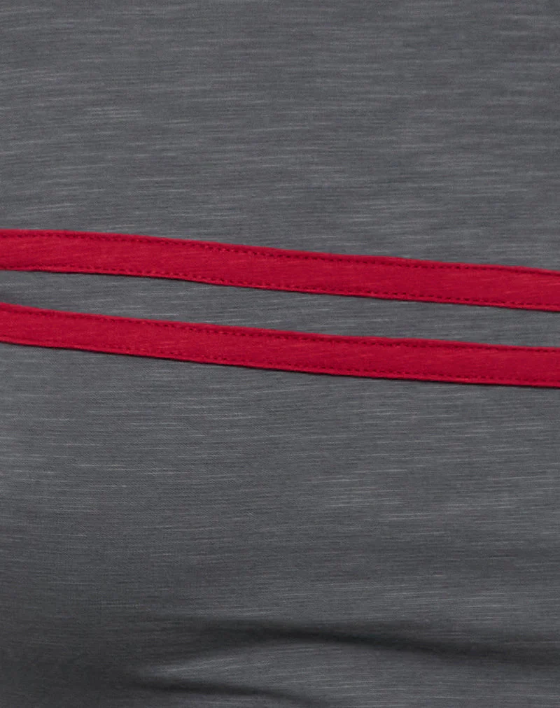 Bonjita Long Sleeve Top in Storm Grey with Adrenaline Red Binding - Image 6