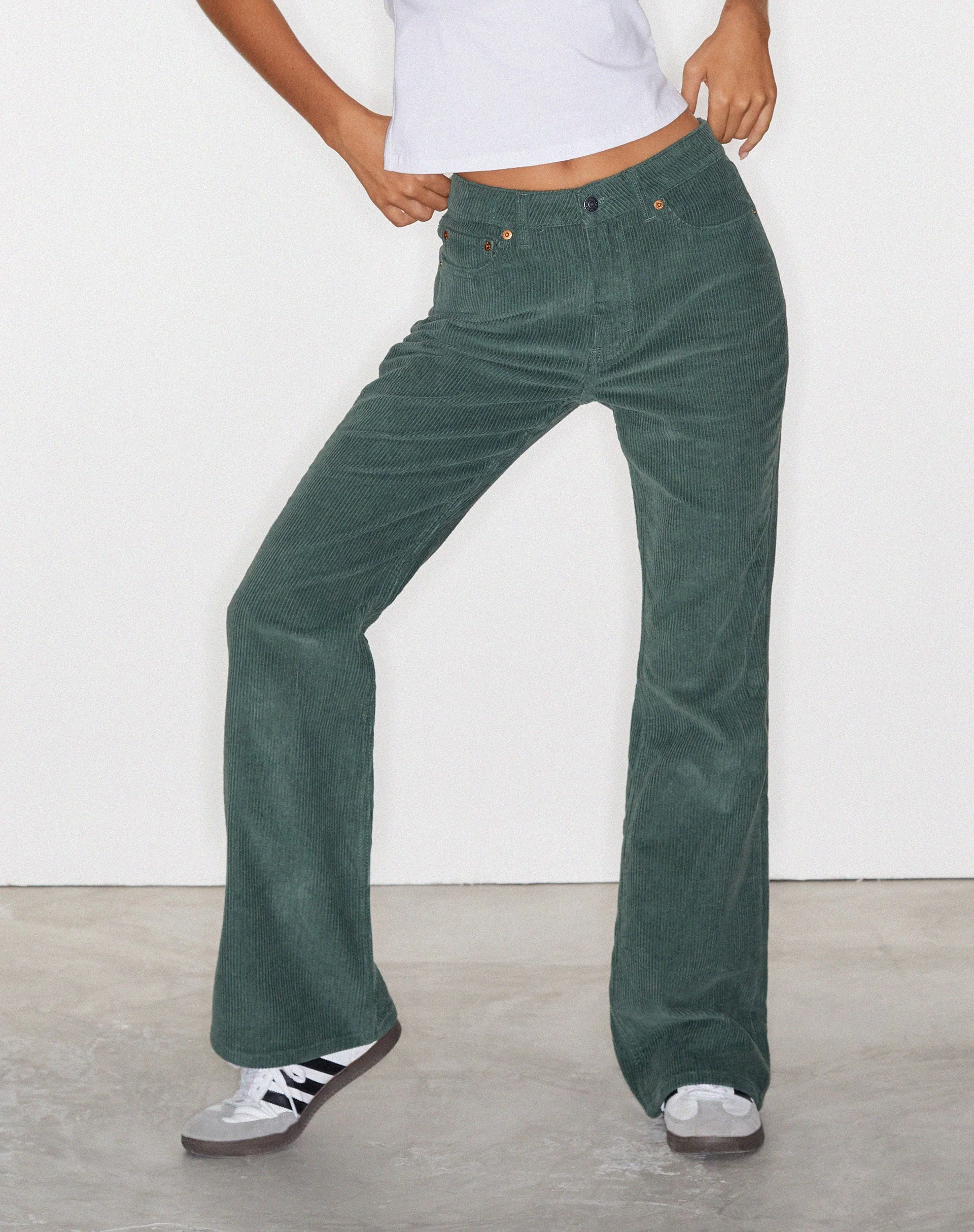 MOTEL X OLIVIA NEILL Bootleg Jeans in Cord Green - Image 2