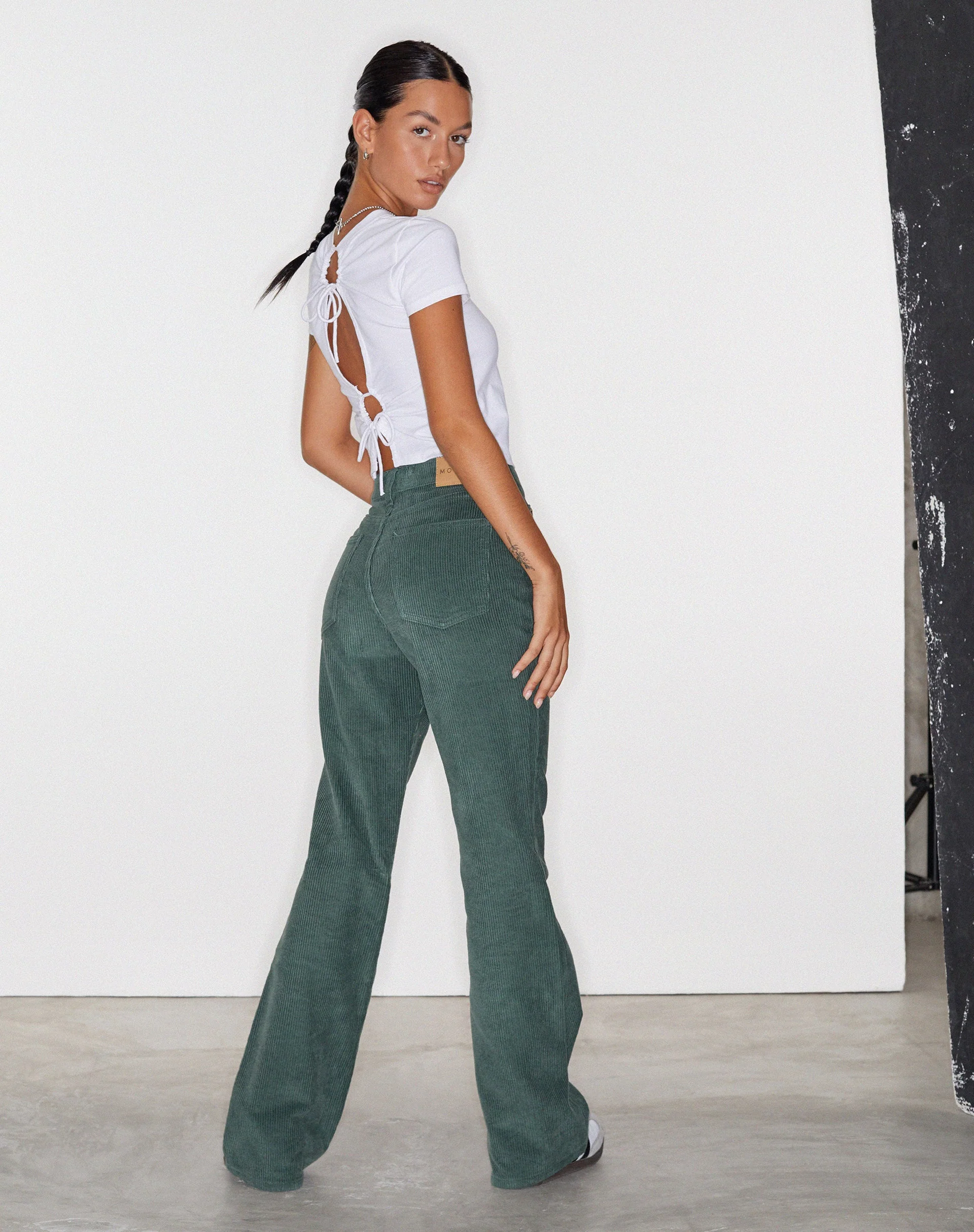 MOTEL X OLIVIA NEILL Bootleg Jeans in Cord Green - Image 3