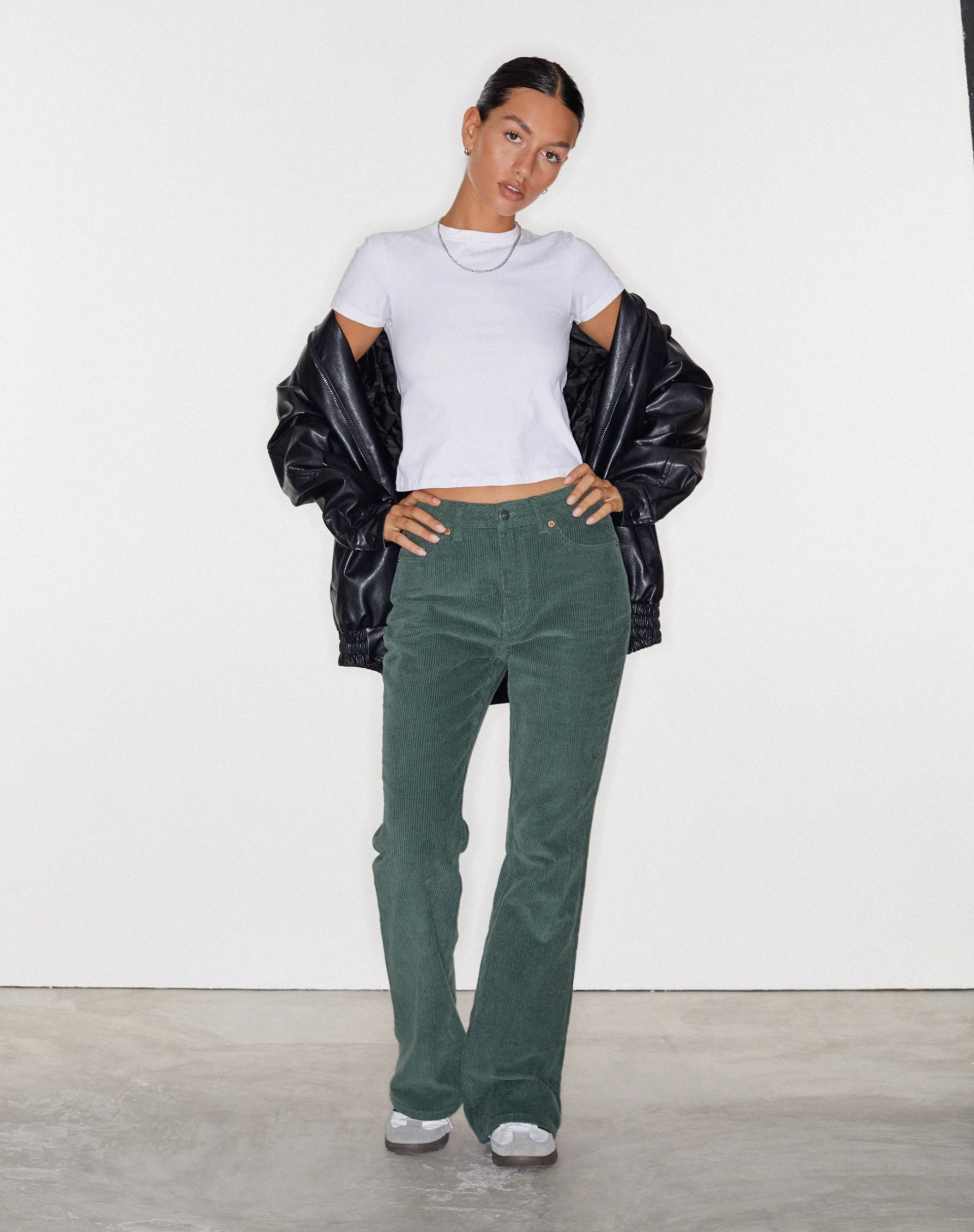 MOTEL X OLIVIA NEILL Bootleg Jeans in Cord Green - Image 4