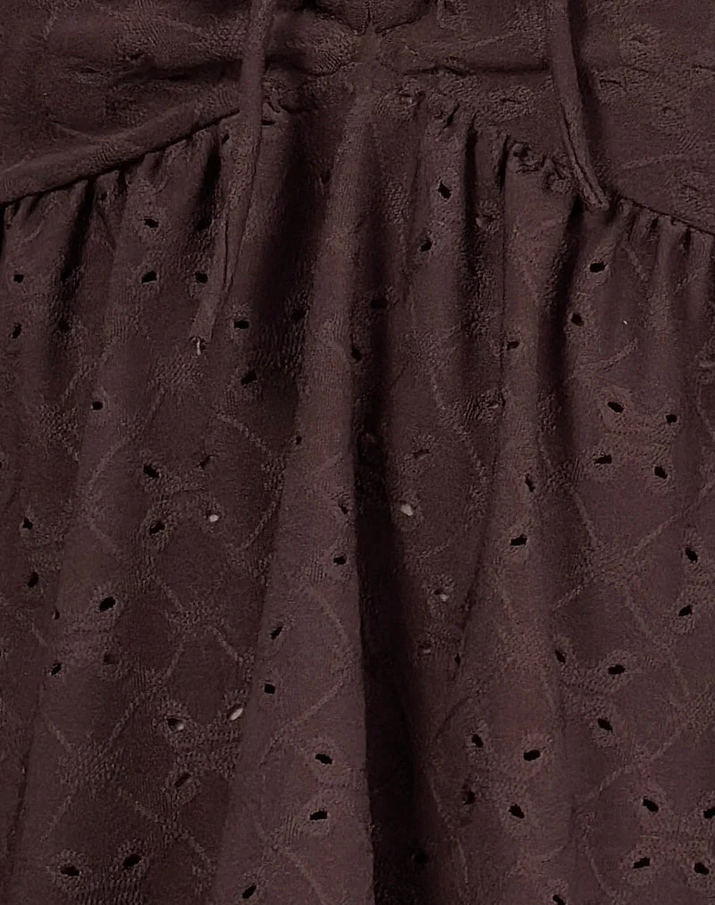 Boyd Bandeau Top in Stretch Broderie Brown - Image 5