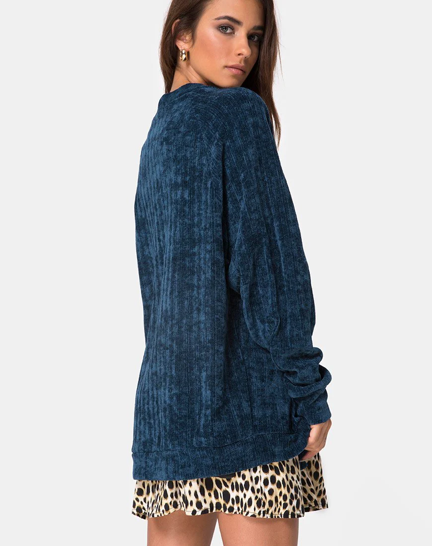 Boyfriend Cardigan in Chenille Blue - Image 2