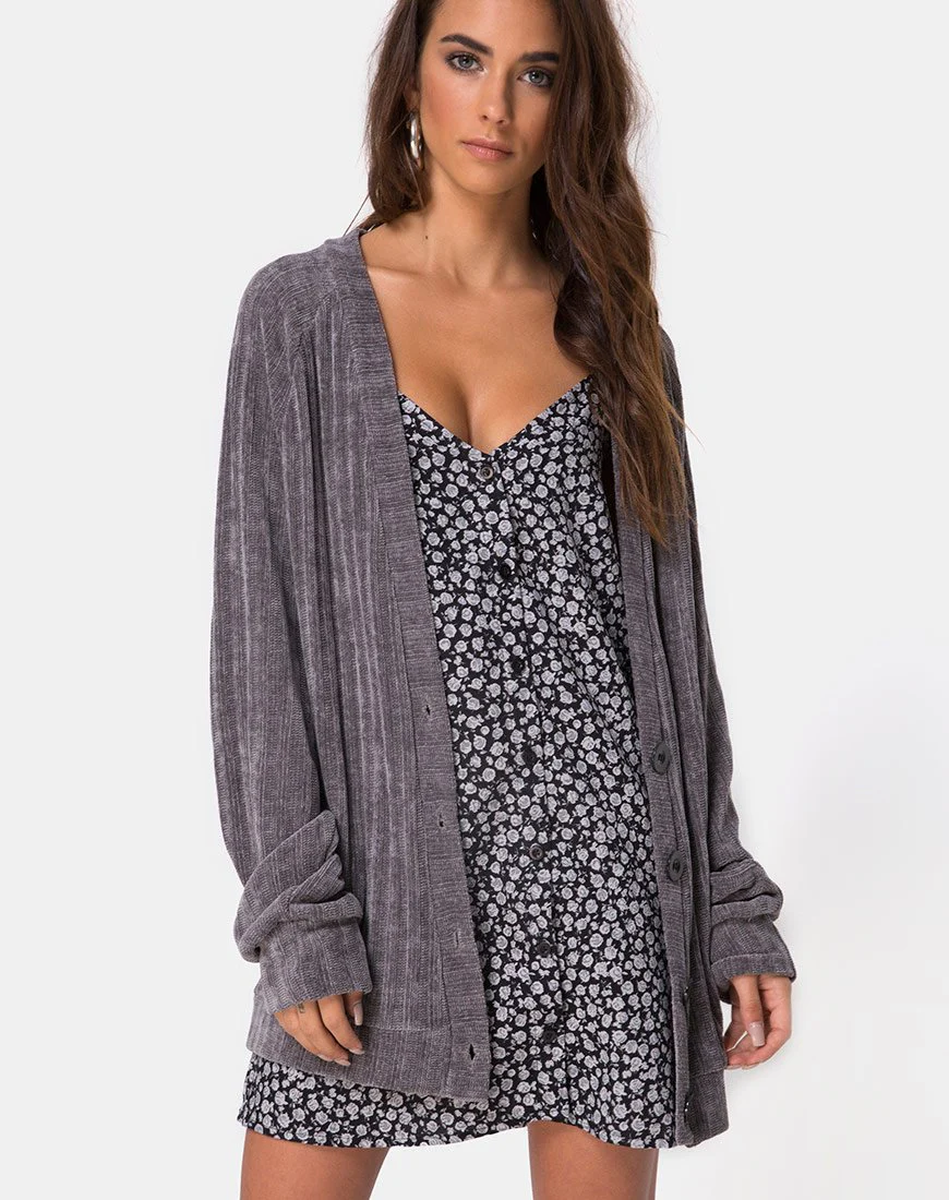 Boyfriend Cardigan in Chenille Grey - Image 2