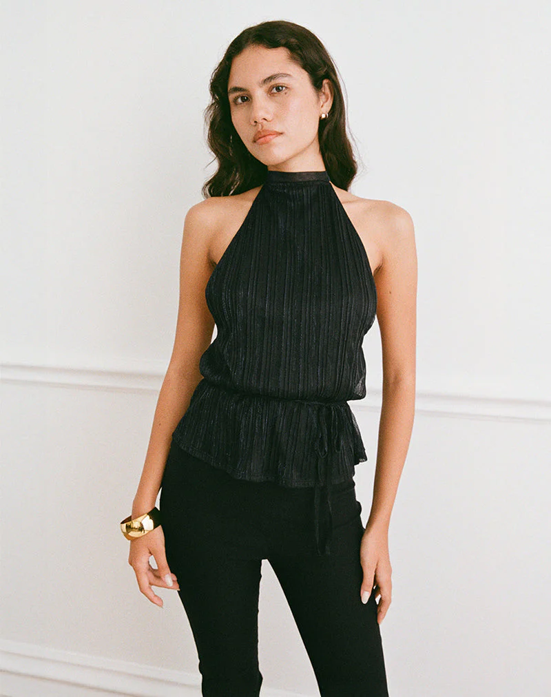 Brienne Top in Chiffon Plisse Black with Lining - Image 5