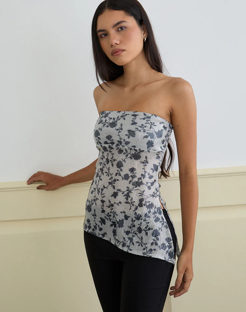 Brilia Bandeau Top in Sequin Flower Grey - Image 4