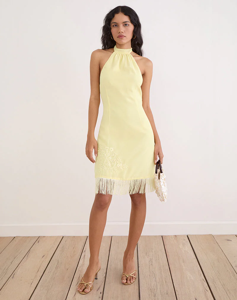 Brisea Mini Dress in Lemon with Vintage Bloom Embroidery - Image 2