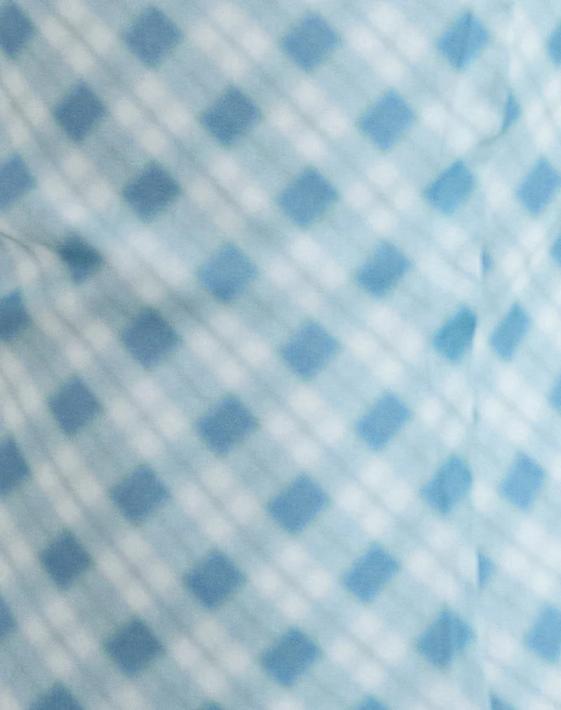 Briva Neck Tie Top in Blurred Check Blue - Image 5