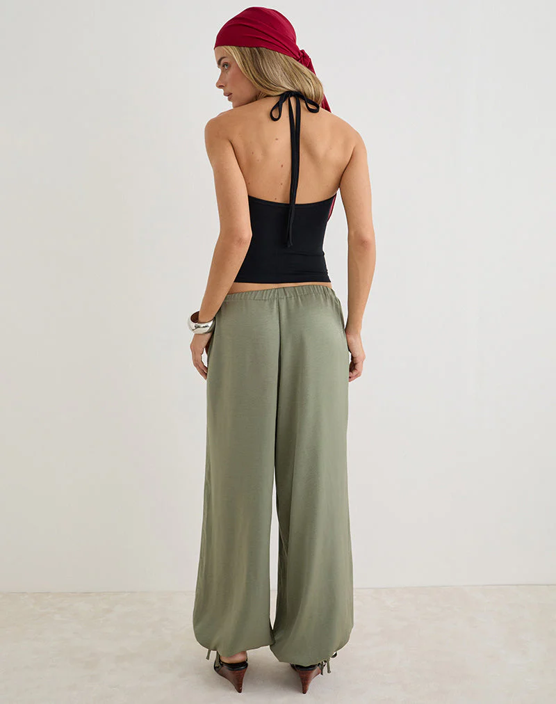 Brizid Balloon Trouser in Crinkle Satin Khaki - Image 5