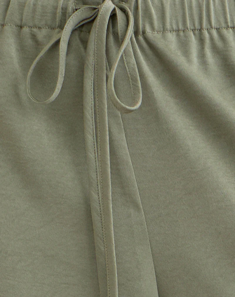 Brizid Balloon Trouser in Crinkle Satin Khaki - Image 7