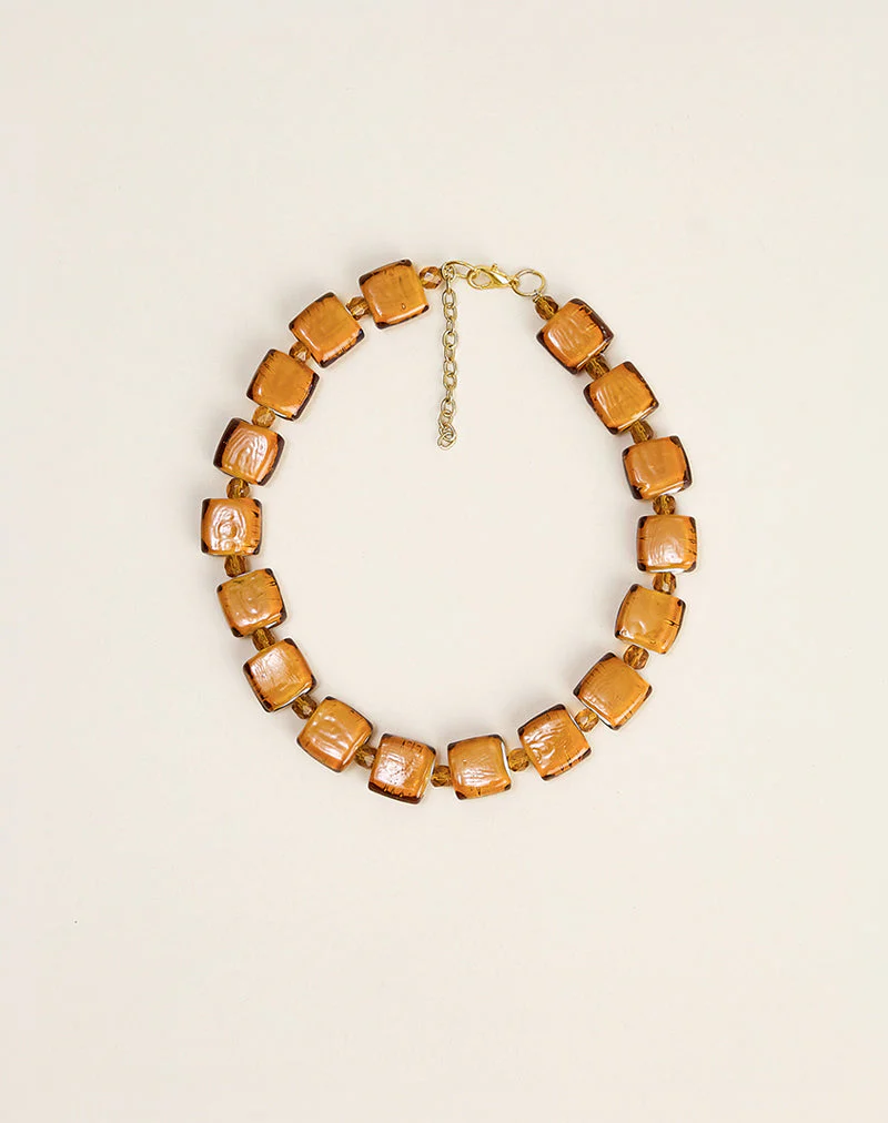 Brown Square Beaded Gold Plated Necklace - Image 2