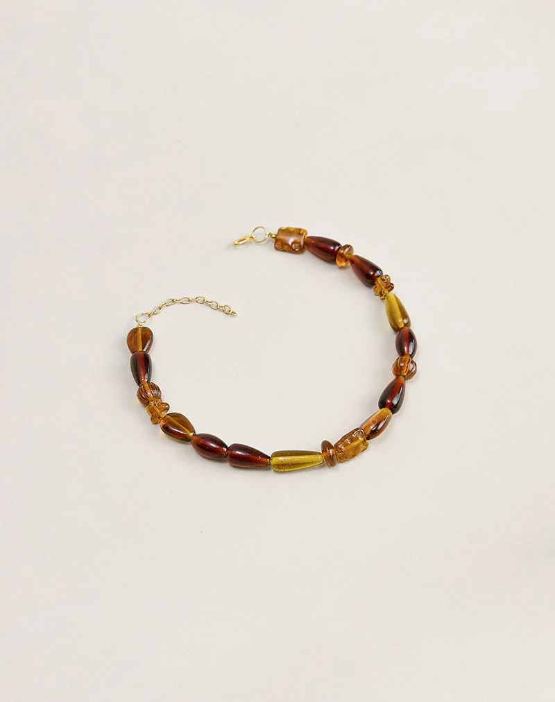 Brown and Yellow Glass Beaded Gold Plated Necklace - Image 4