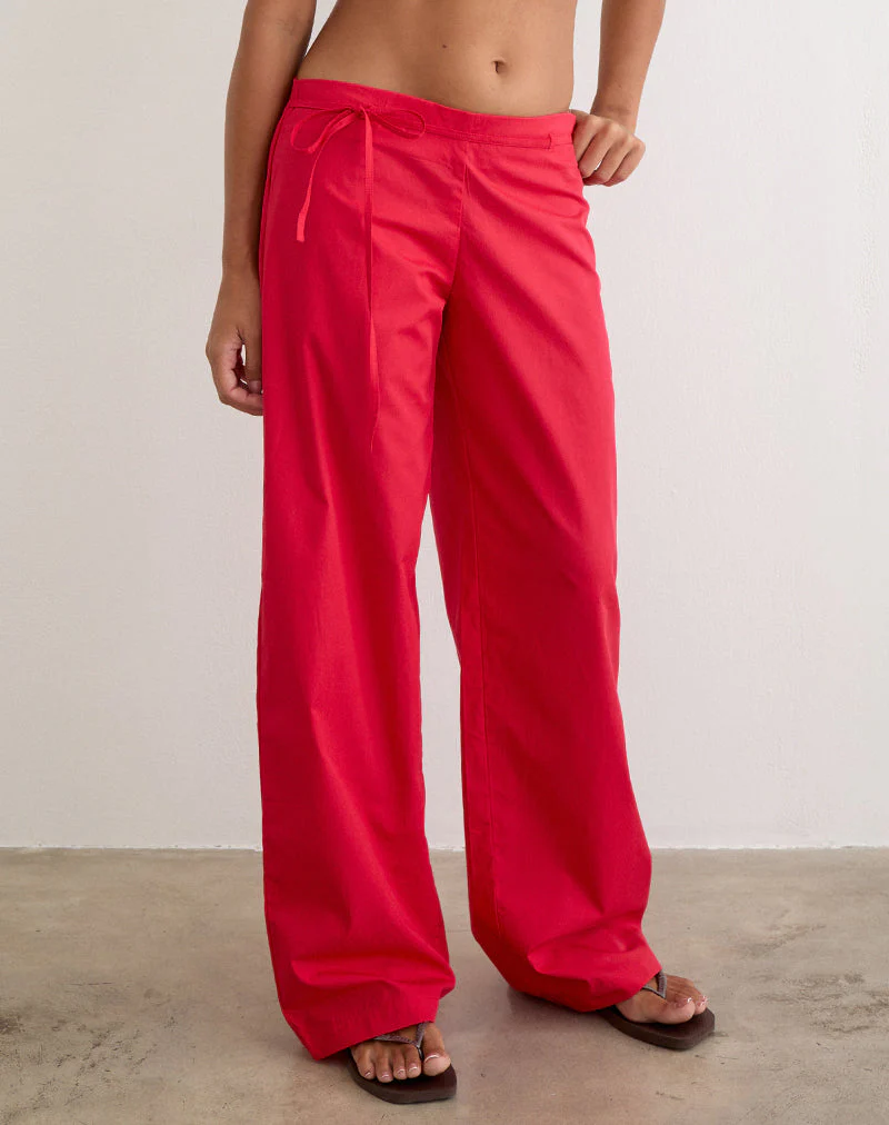 Brun Trouser with Tie in Poplin Scarlet Red