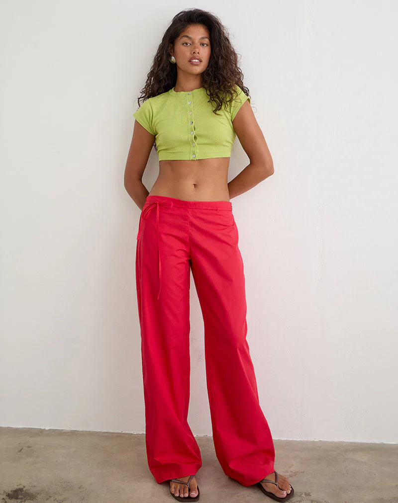 Brun Trouser with Tie in Poplin Scarlet Red - Image 3