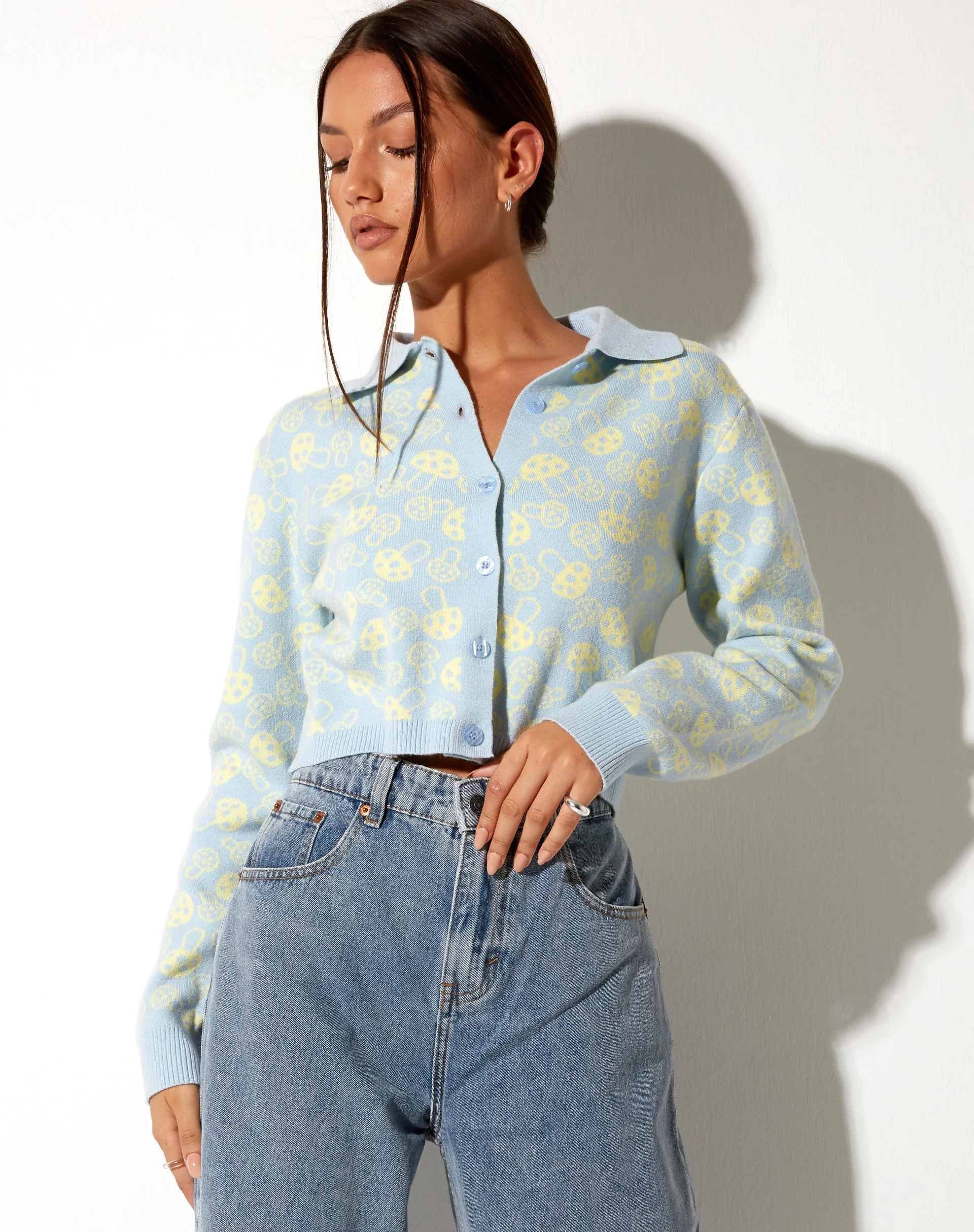 Bufo Cardigan in Baby Shroom Blue and Yellow - Image 4