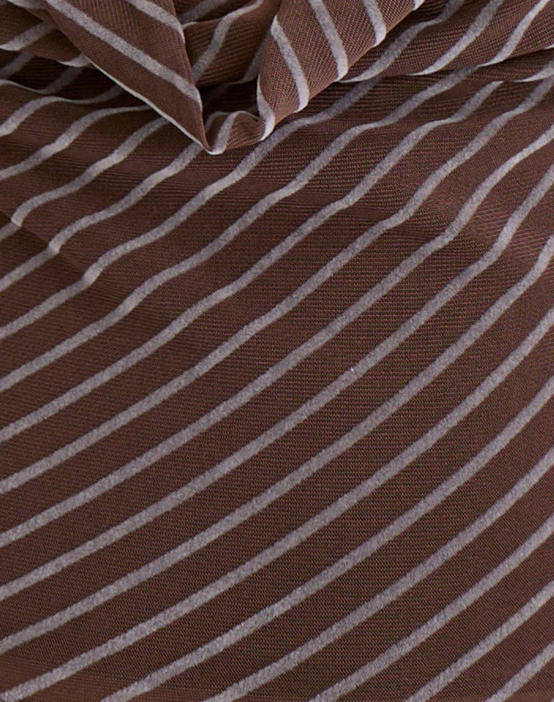 Bujou Cowl Top in Diagonal Stripe Flocked Brown and Cream - Image 6