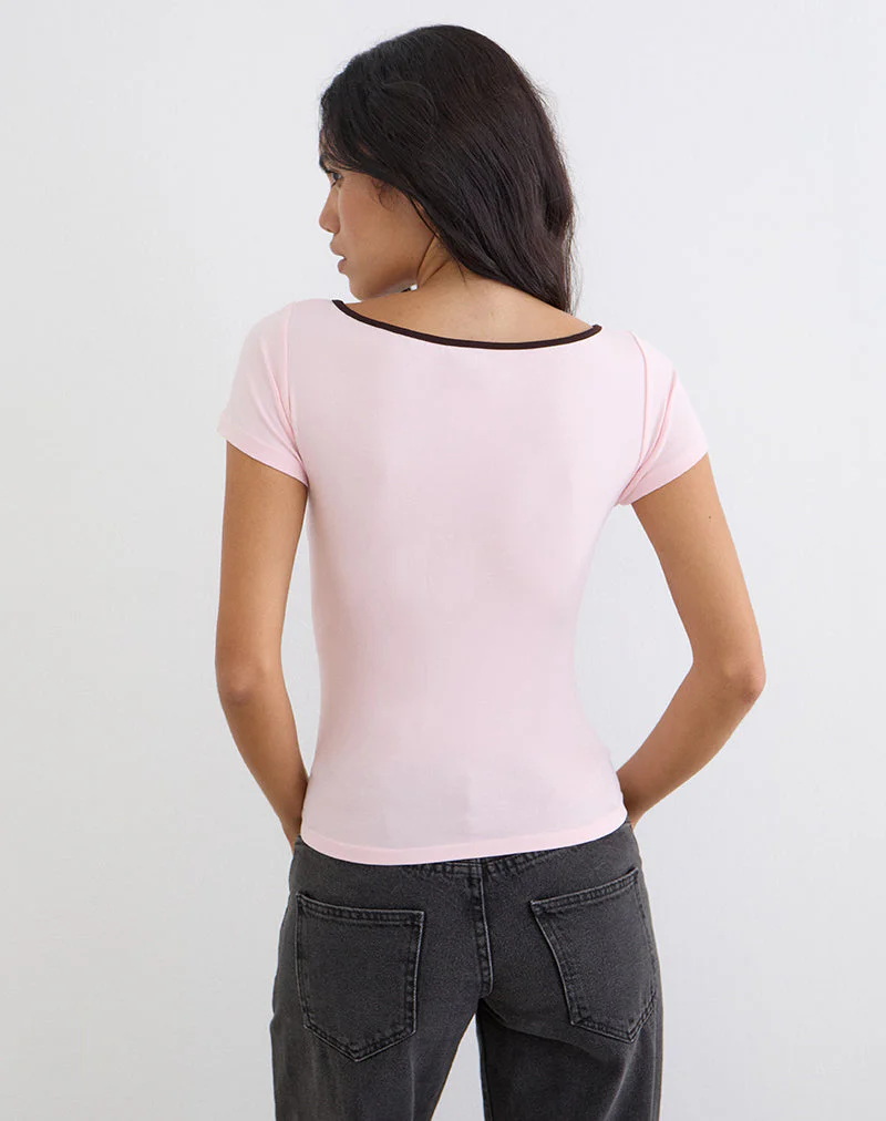 Bunga Flower Cut Out Top in Light Pink with Bitter Chocolate Binding - Image 6