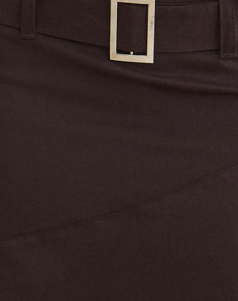 Cabot Midi Skirt with Belt in Cotton Twill Bitter Chocolate - Image 5