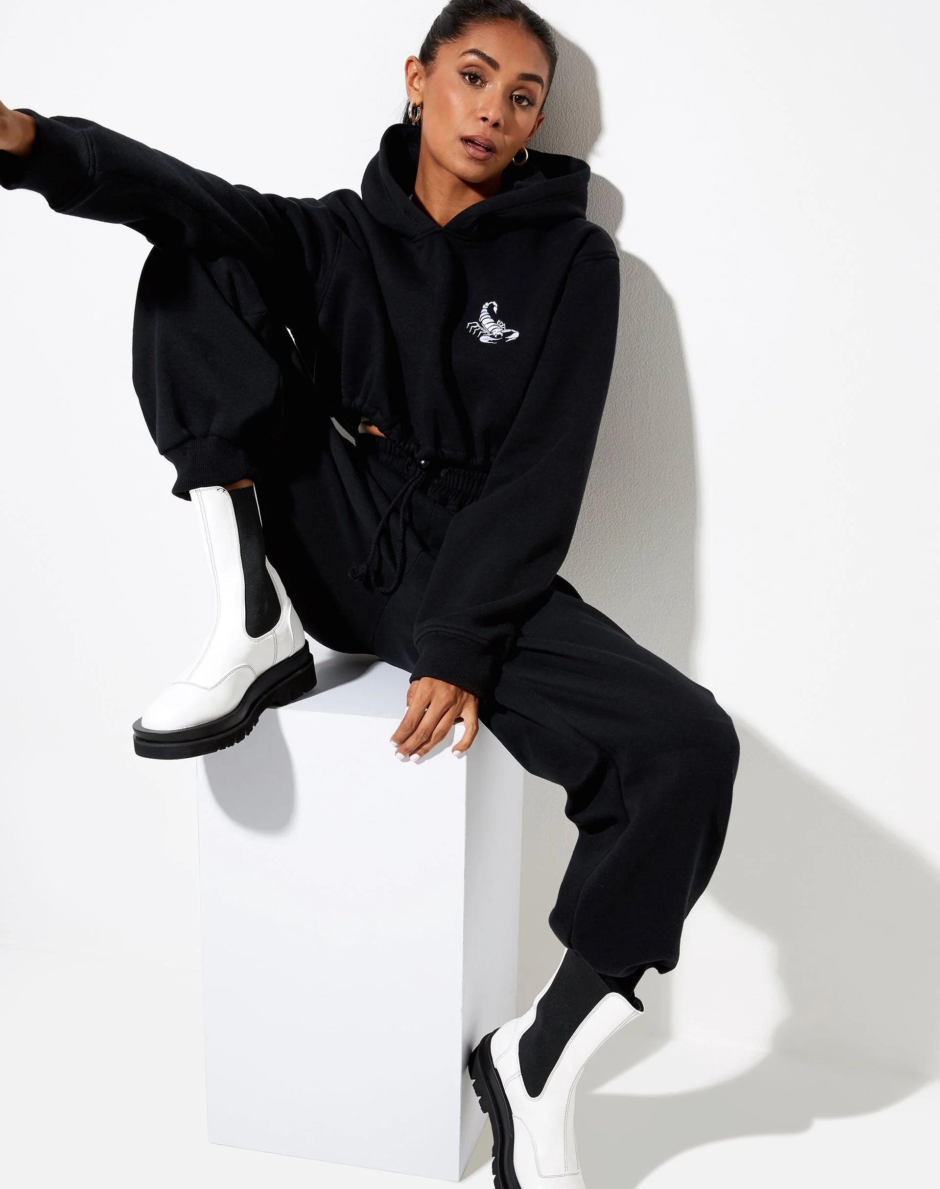 Caden Hoodie in Black with Scorpion White Embro - Image 5