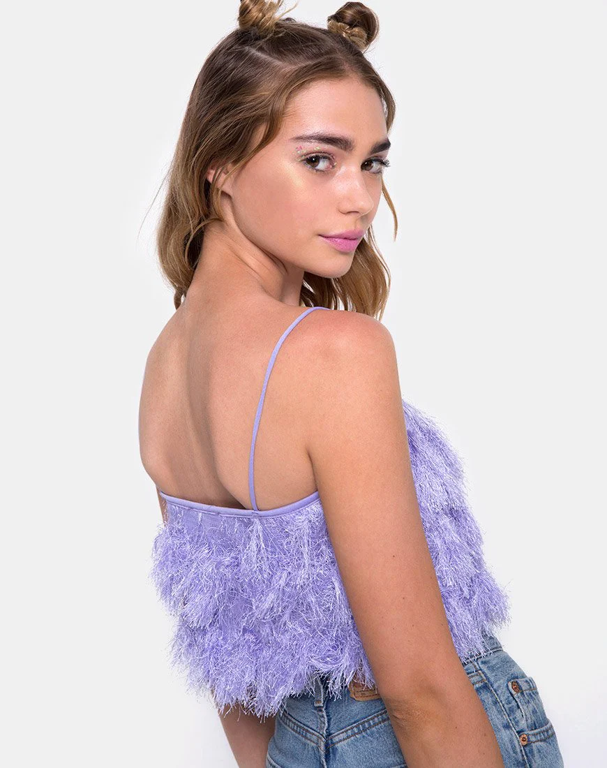 Cadence Crop Top in Faux Fur Lilac - Image 2