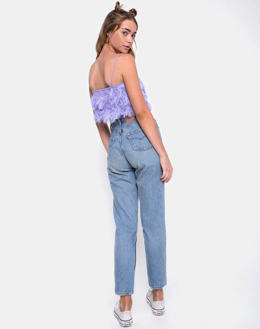 Cadence Crop Top in Faux Fur Lilac - Image 4
