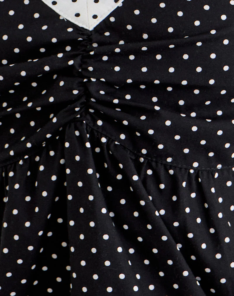 Caixi Top in Black and White Combination with Micro Polka Print - Image 5