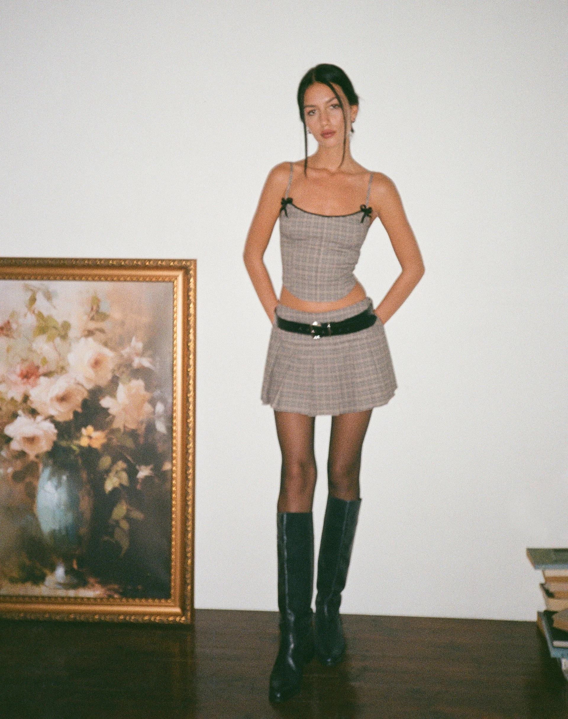 Calida Corset Top in Micro Check Brown - Image 5
