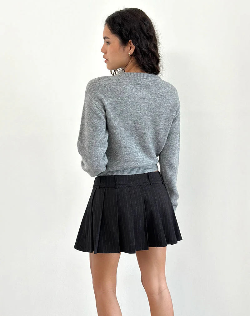 Calina Pleated Mini Skirt in Black Pinstripe - Image 3